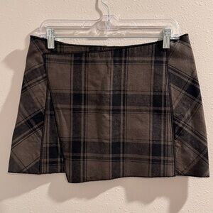 Free People Women's Size 6 Army Green Demi Wrap Plaid Mini Skirt Boho Festival